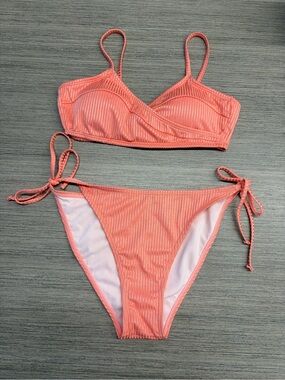 Coral Ribbed Shine Bikini